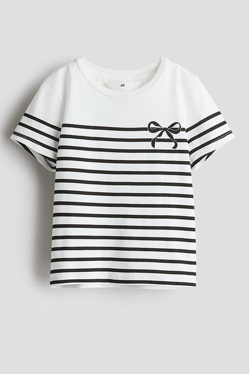Print-motif t-shirt - white & black striped 
