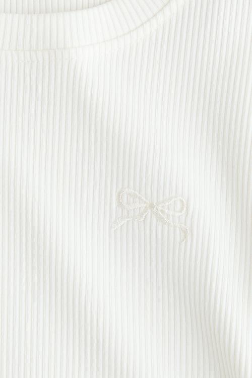 Ribbed flutter-sleeved top - white
