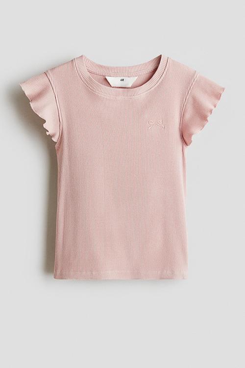 Ribbed flutter-sleeved top - light pink