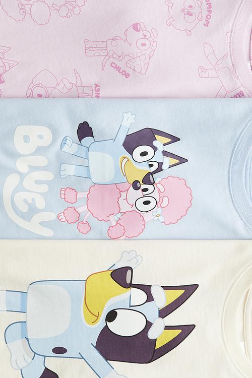 3-pack printed jersey tops - light pink/bluey