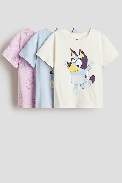 3-pack printed jersey tops - light pink/bluey
