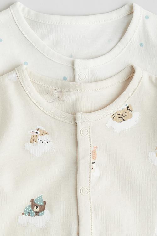2-pack patterned cotton pyjamas - cream/sleeping animals