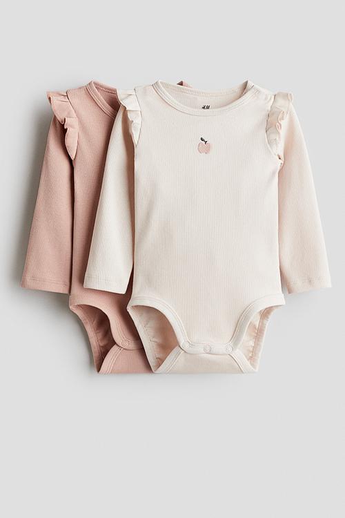 2-pack long-sleeved bodysuits - light pink/apple