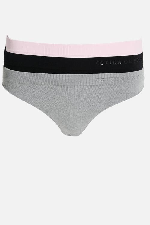 Seamless High Cut G String Brief 3Pk - Black/Grey Marle/Pink Kiss Texture