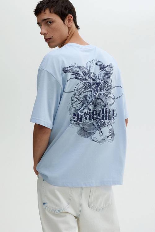 Loose fit printed T-shirt - light blue non redibit