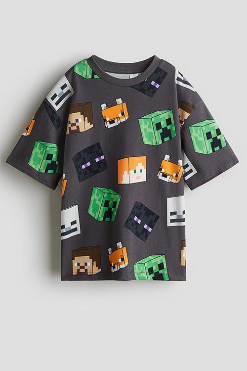 Oversized printed T-shirt - grey,multi