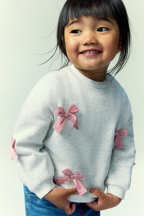 Motif-detail sweatshirt - light grey bows