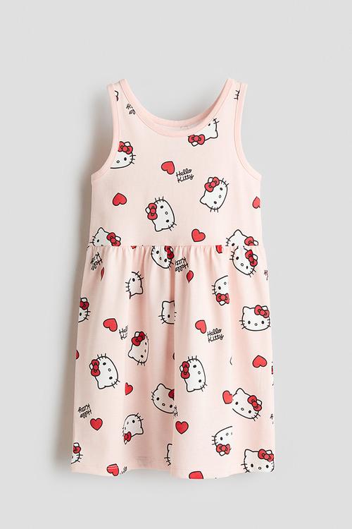 Printed cotton dress - light pink/hello kitty 