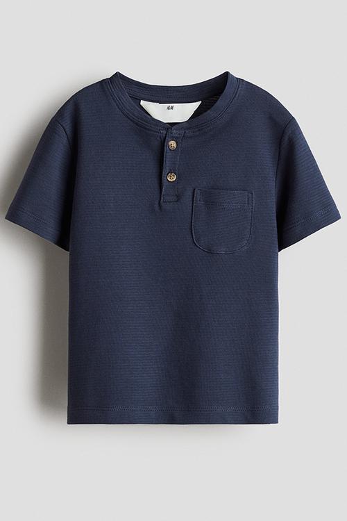Cotton henley top - dark blue