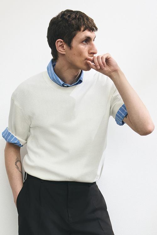 Slim fit rib-knit T-shirt - white