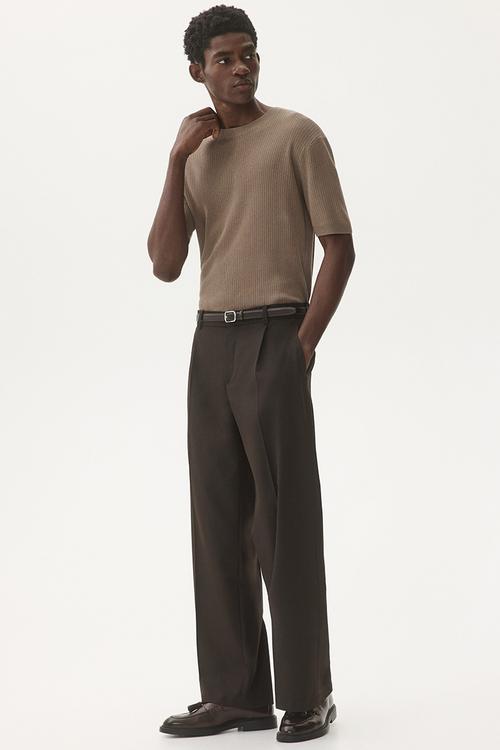 Slim fit rib-knit T-shirt - beige