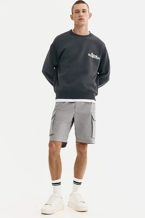 Regular fit nylon cargo shorts - grey