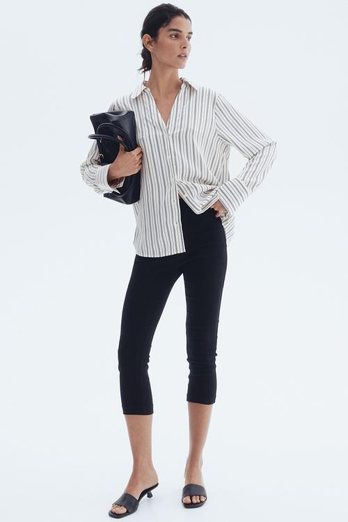 V-neck blouse - white striped