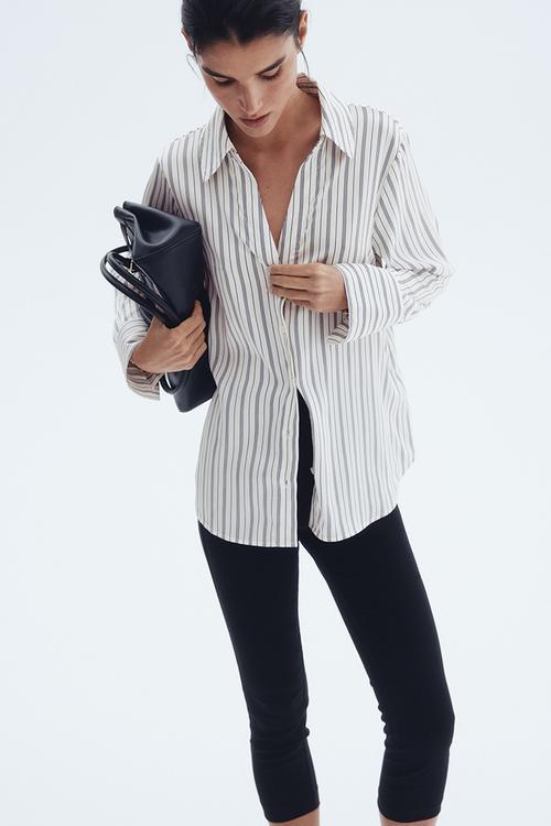 V-neck blouse - white striped