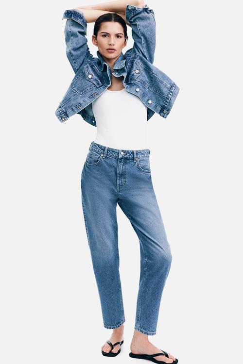 Mom slim fit high waist ankle jeans - denim blue