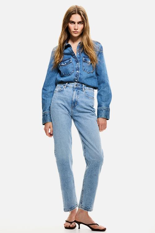 Mom slim fit high waist ankle jeans - light denim blue 