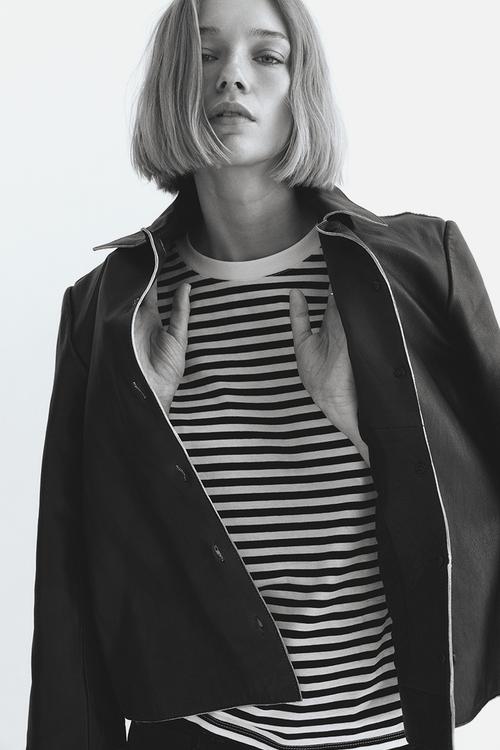 Cotton T-shirt - black & white striped 