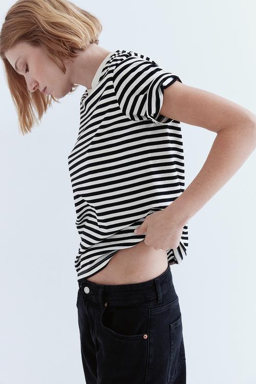 Cotton T-shirt - black & white striped 