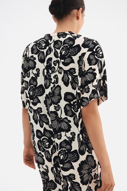 Viscose tunic dress - cream & black floral 