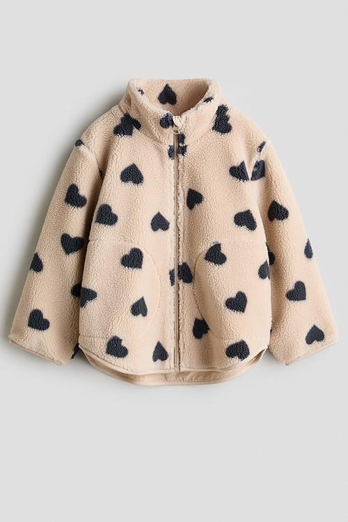 Teddy jacket -  beige/black hearts