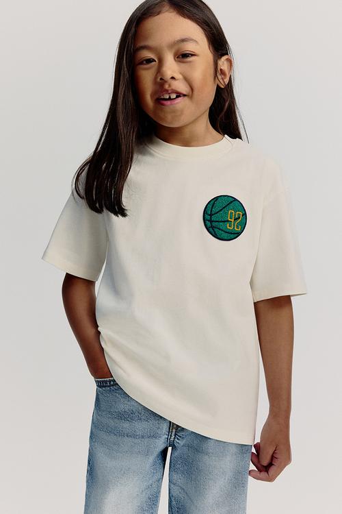 Printed cotton T-shirt - cream/basketballs