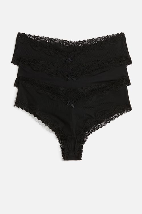 3-Pack microfibre and lace hipster briefs - black