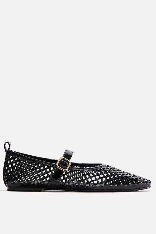 Perforated mary jane ballet pumps - black