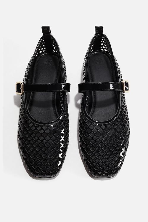Perforated mary jane ballet pumps - black