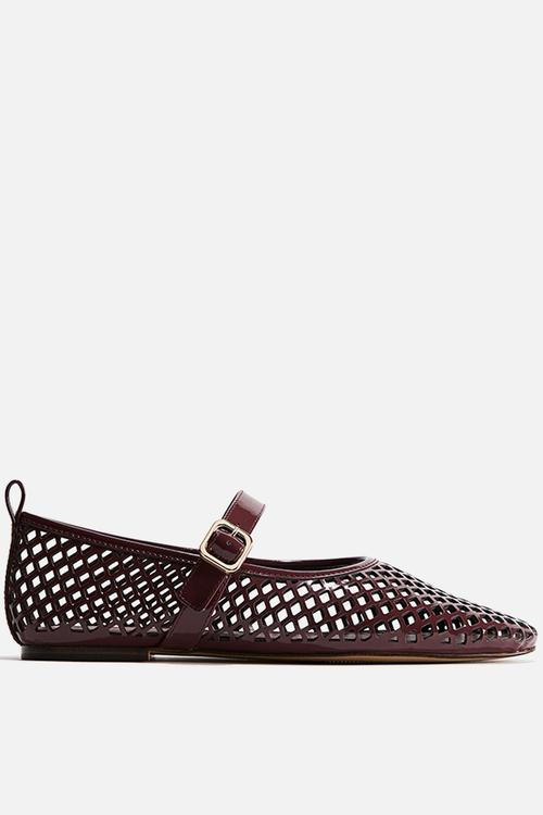 Perforated mary jane ballet pumps - burgundy