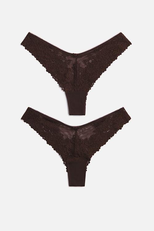 2-pack lace brazilian briefs - dark brown