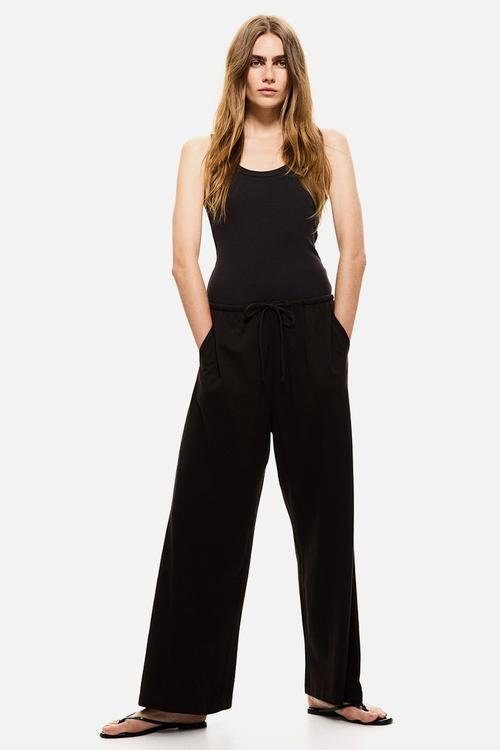 Cotton drawstring trousers - dark brown