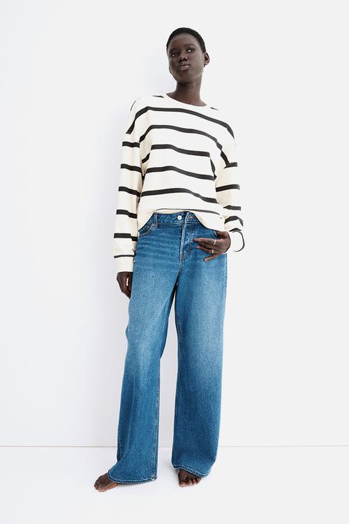 Dropped-shoulder sweatshirt - cream/striped 