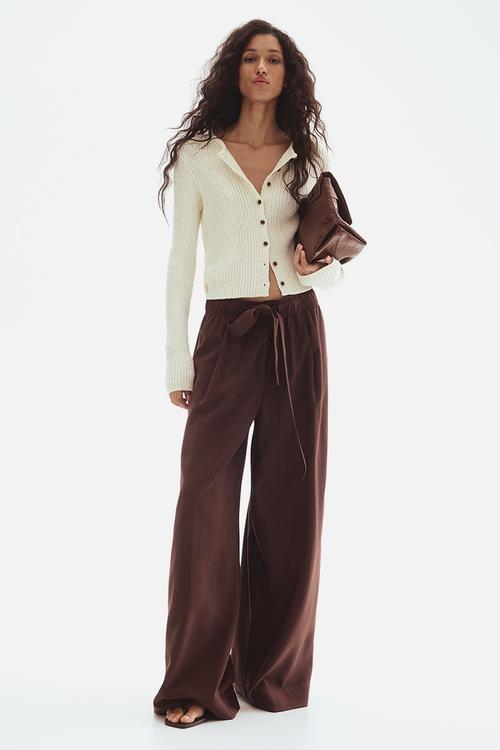 Wide tie-belt trousers - dark brown