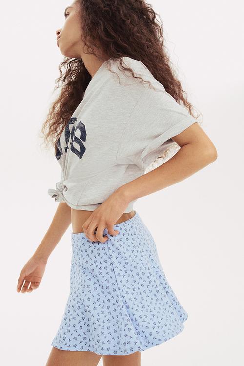 Pleated scuba skort - light blue floral