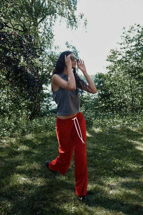 Wide drawstring trousers - red