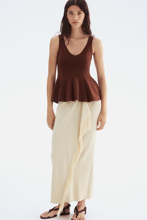 Interlock peplum top - dark brown