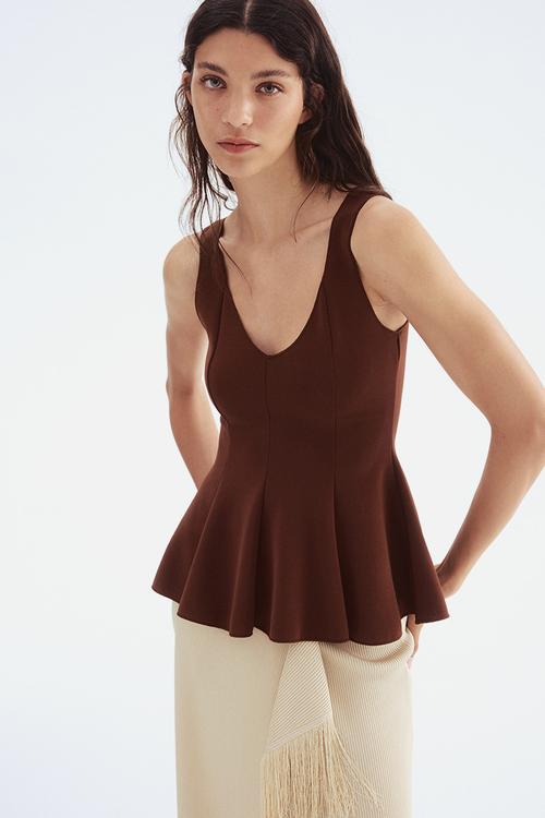 Interlock peplum top - dark brown