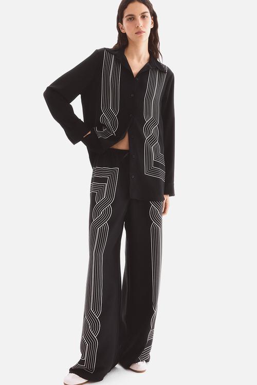 Printed pull-on trousers - black patterned