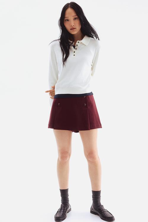 Button-front skort - burgundy