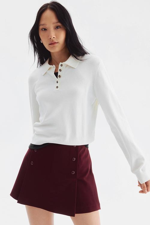 Button-front skort - burgundy