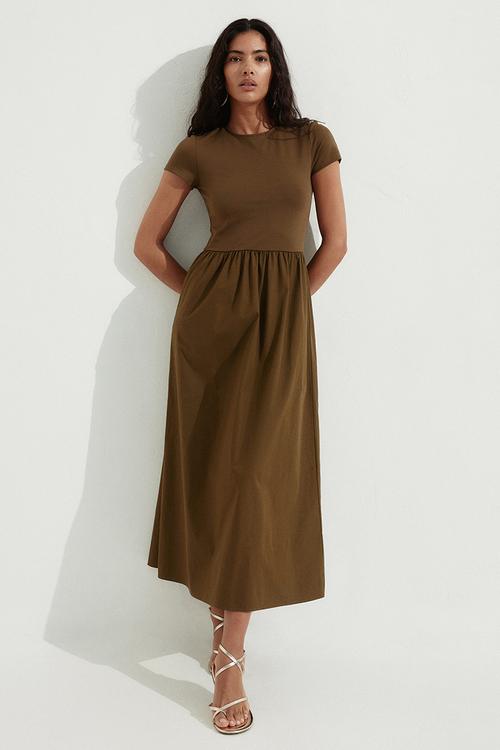 Short-sleeved maxi dress - dark khaki green