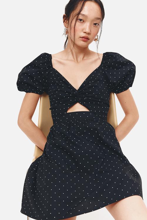 Twist-detail dress -black/spotted