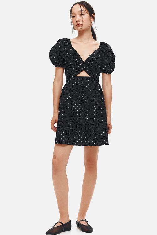 Twist-detail dress -black/spotted