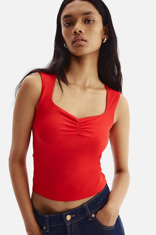 Gathered vest top - bright red