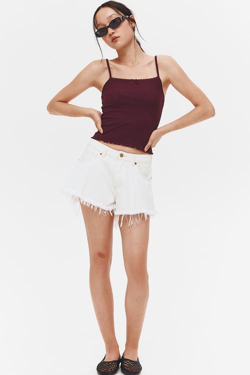 Lace-trimmed strappy top - burgundy