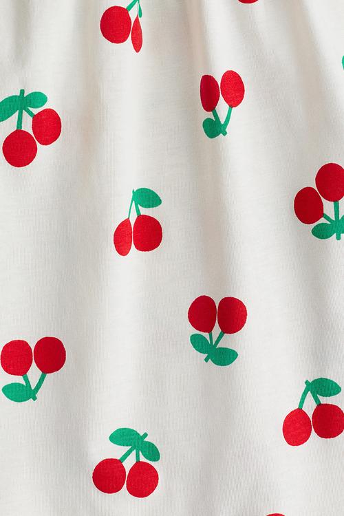 Patterned cotton dress - cream cherries
