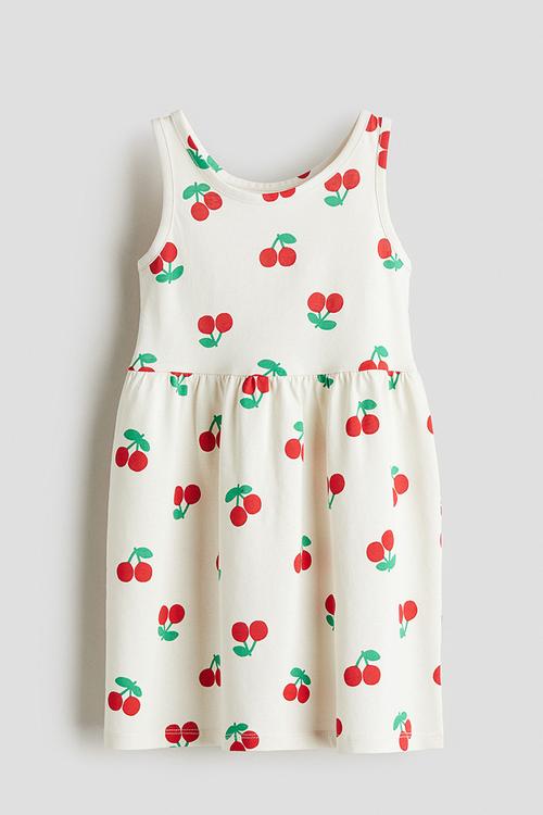 Patterned cotton dress - cream cherries