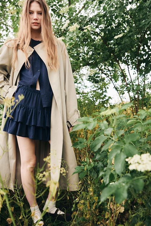 Tiered drawstring skirt - dark blue & gingham check