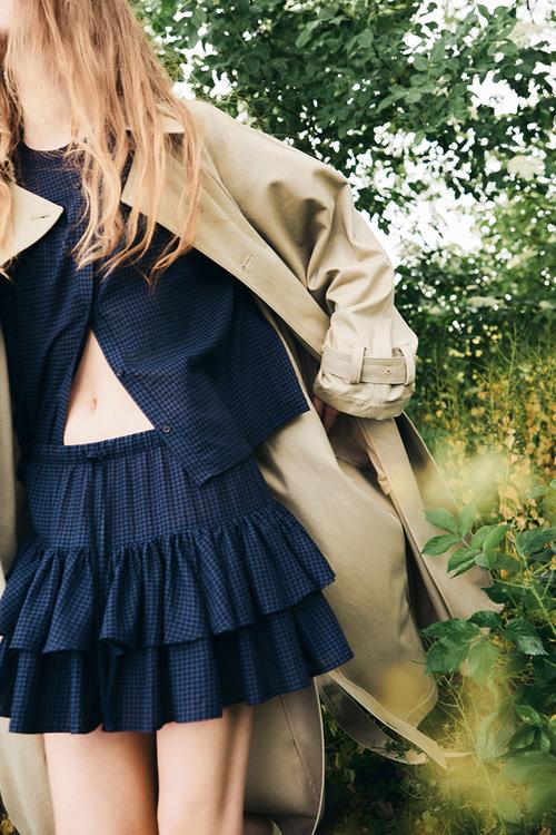 Tiered drawstring skirt - dark blue & gingham check