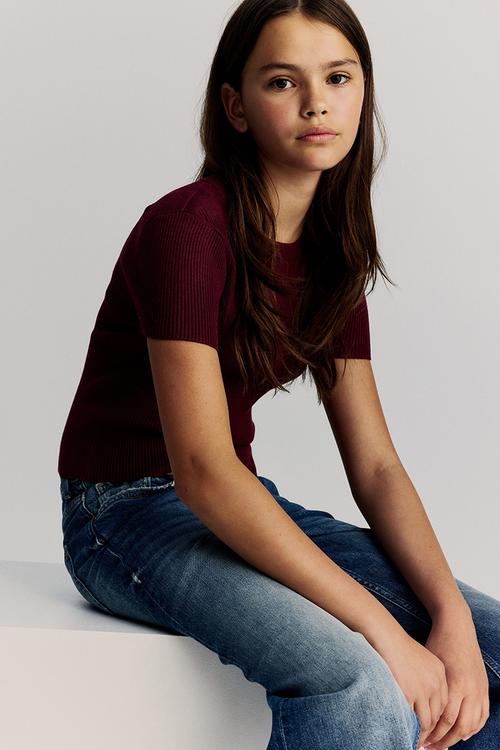 Short rib-knit top - dark red